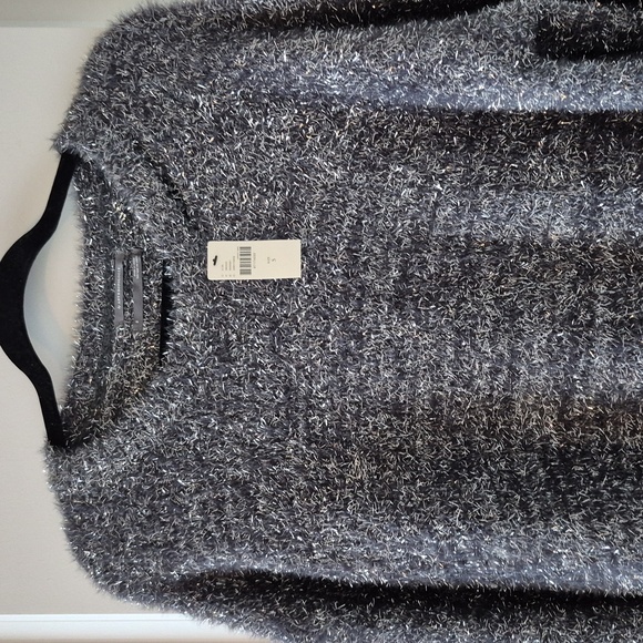By Anthropologie Eyelash Knit Mini Jumper Sweater Dress Grey metallic Small NWT - Picture 4 of 10